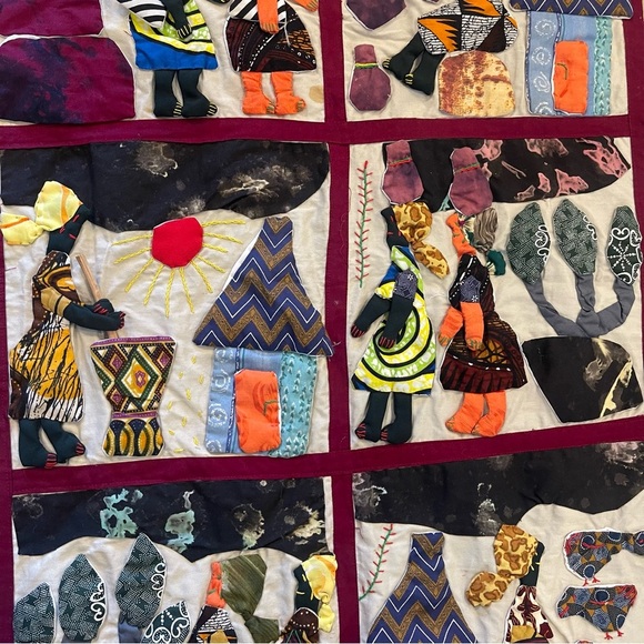 Weya 6 Panel Story Quilt Village Life Zimbabwe African Wall Art Handmade - Picture 3 of 9
